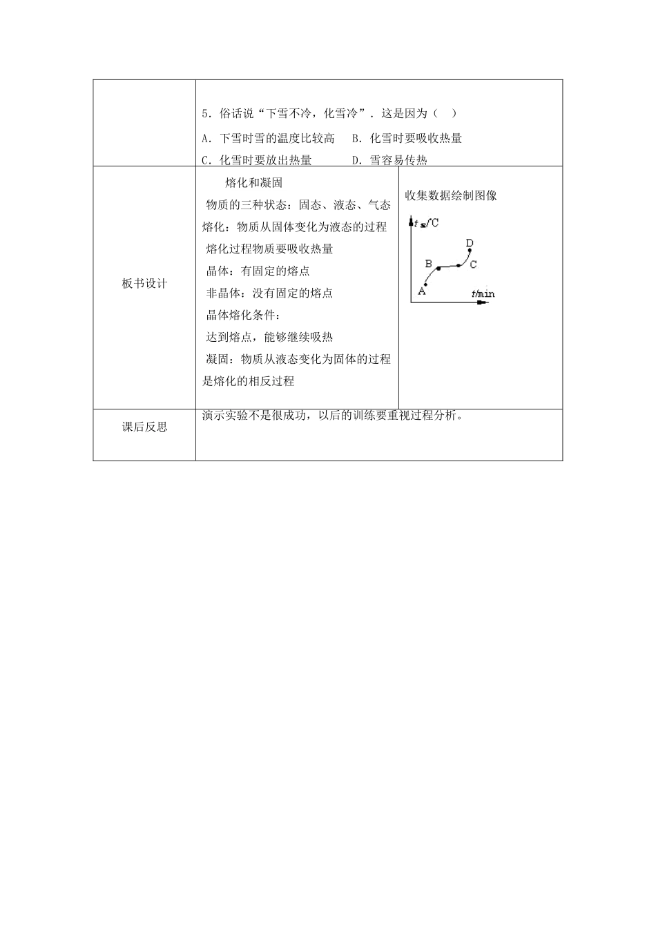 北京市顺义区大孙各庄中学八年级物理下册 7.2 熔化和凝固教案 北京课改版_第3页