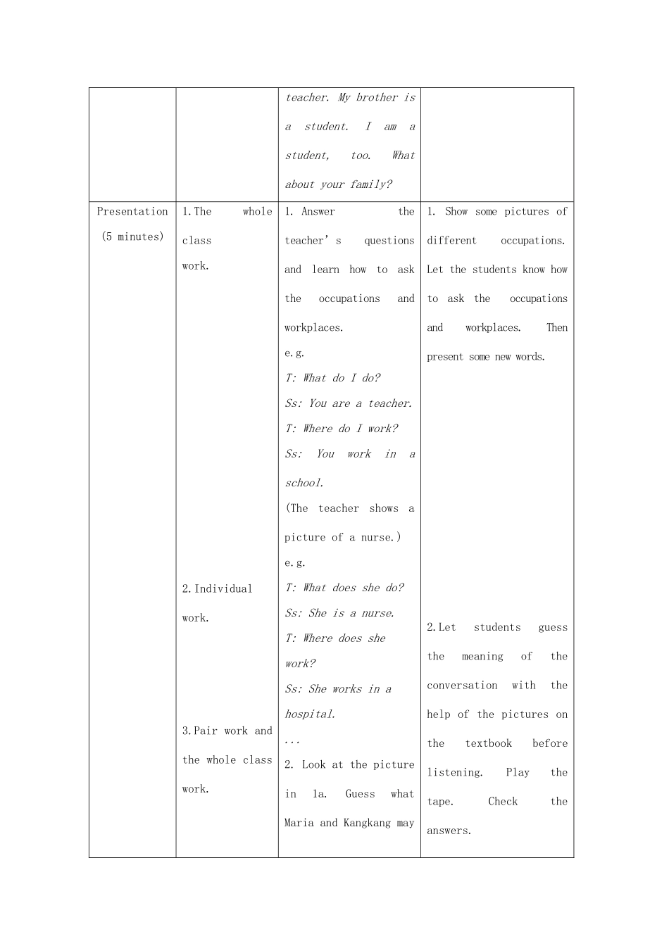 七年级英语上册 Unit 3 Getting together Topic 2 What does your mother do Section B教案 （新版）仁爱版_第3页