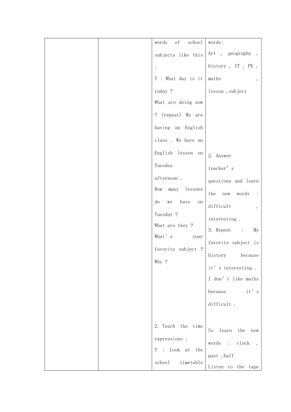 七年级英语上册 Module 5 My school day Unit 1 I love history教学设计 （新版）外研版-（新版）外研版初中七年级上册英语教案_第2页