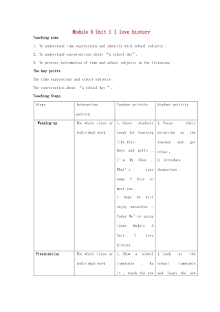 七年级英语上册 Module 5 My school day Unit 1 I love history教学设计 （新版）外研版-（新版）外研版初中七年级上册英语教案