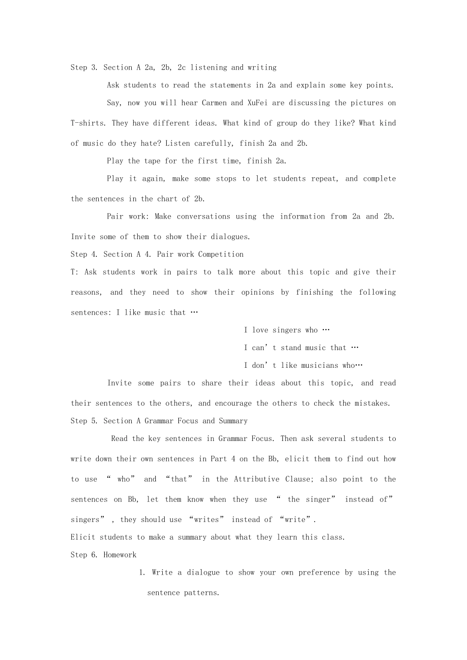 九年级英语上册 Unit 6《I like music that I can dance too》教案 人教新目标版_第3页