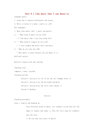 九年级英语上册 Unit 6《I like music that I can dance too》教案 人教新目标版