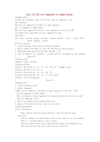 九年级英语上册 Unit 12《You are supposed to shake hands》教案 人教新目标版