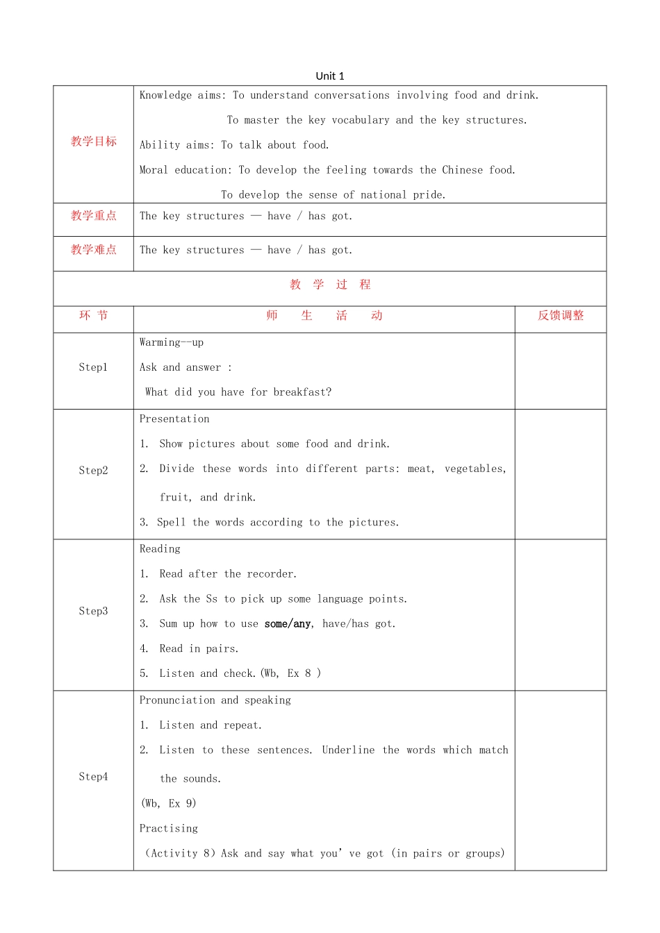 天津市静海县沿庄镇度七年级英语上册 Module 4 Healthy food Unit 1 We’ve got lots of apples教案 （新版）外研版-（新版）外研版初中七年级上册英语教案_第1页