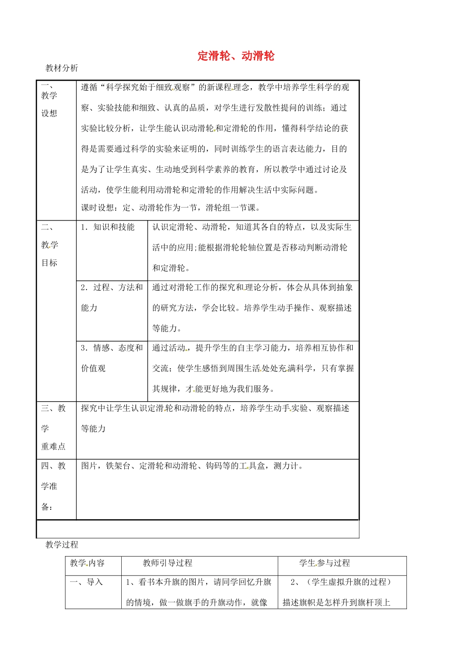 九年级科学上册《3.2 滑轮》教案 （新版）华东师大版-（新版）华东师大版初中九年级上册自然科学教案_第1页