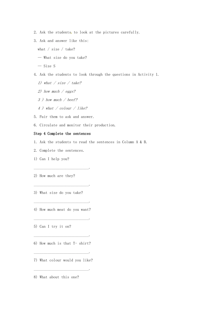七年级英语下册《Module 5 Shopping Unit 3 Language in use》教案 （新版）外研版-（新版）外研版初中七年级下册英语教案_第3页