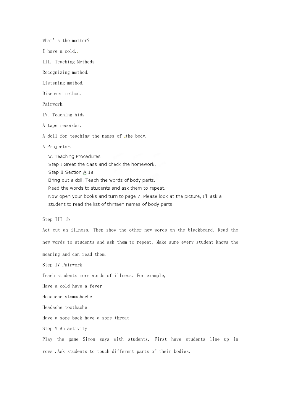 安徽省濉溪县城关中心学校八年级英语下册《Unit 1 What's the matter》教案 （新版）人教新目标版_第2页