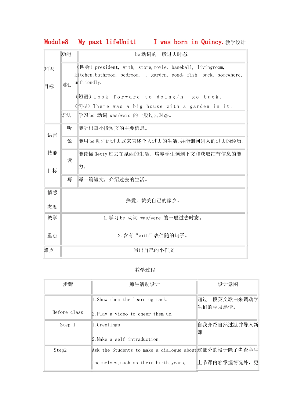 七年级英语下册 Module8教案 外研版_第1页