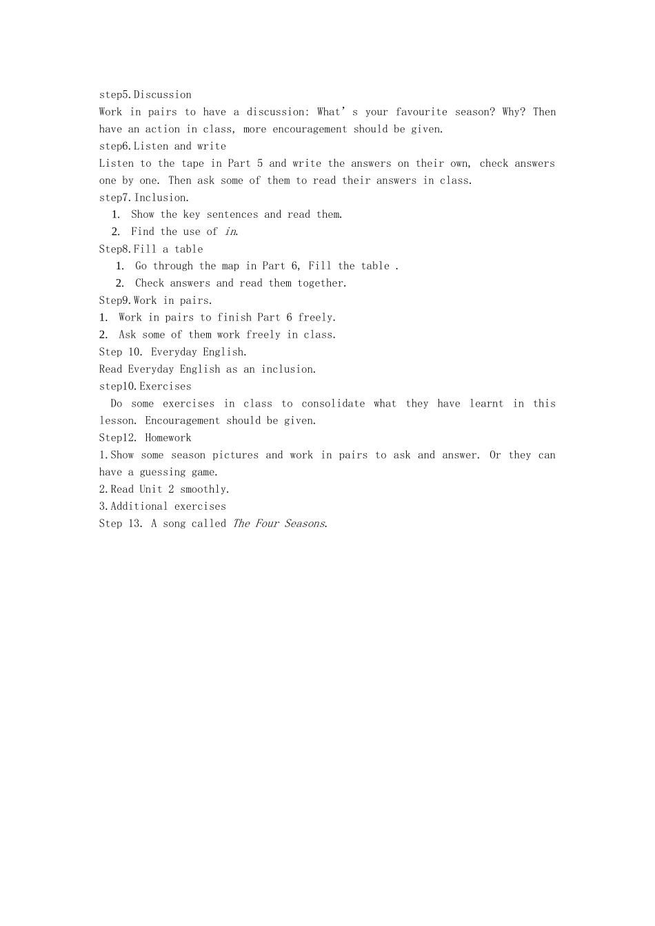 七年级英语上册 Starter Module 4 My everyday life Unit 2 What's the weather like教案 （新版）外研版-（新版）外研版初中七年级上册英语教案_第2页