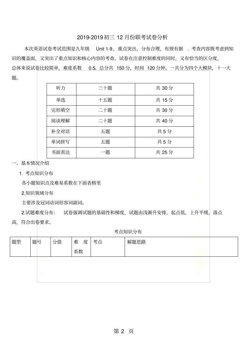 2017-2018池州十中九年级12月英语月考试卷分析_第2页