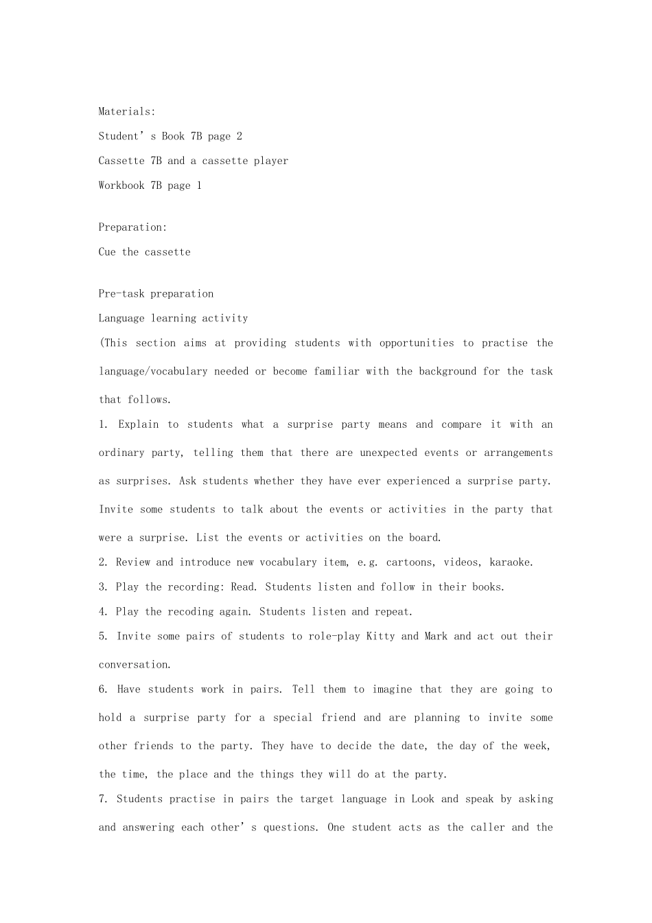 七年级英语下：Module 1 Unit 1 A surprise birthday party教案上海牛津版_第2页
