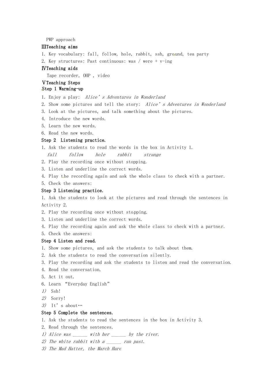 八年级英语上册《Module 7 A famous story Unit 1 Alice was sitting with her sister by the river》教学设计2 （新版）外研版-（新版）外研版初中八年级上册英语教案_第2页