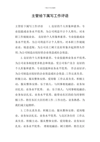 主管给下属写工作评语