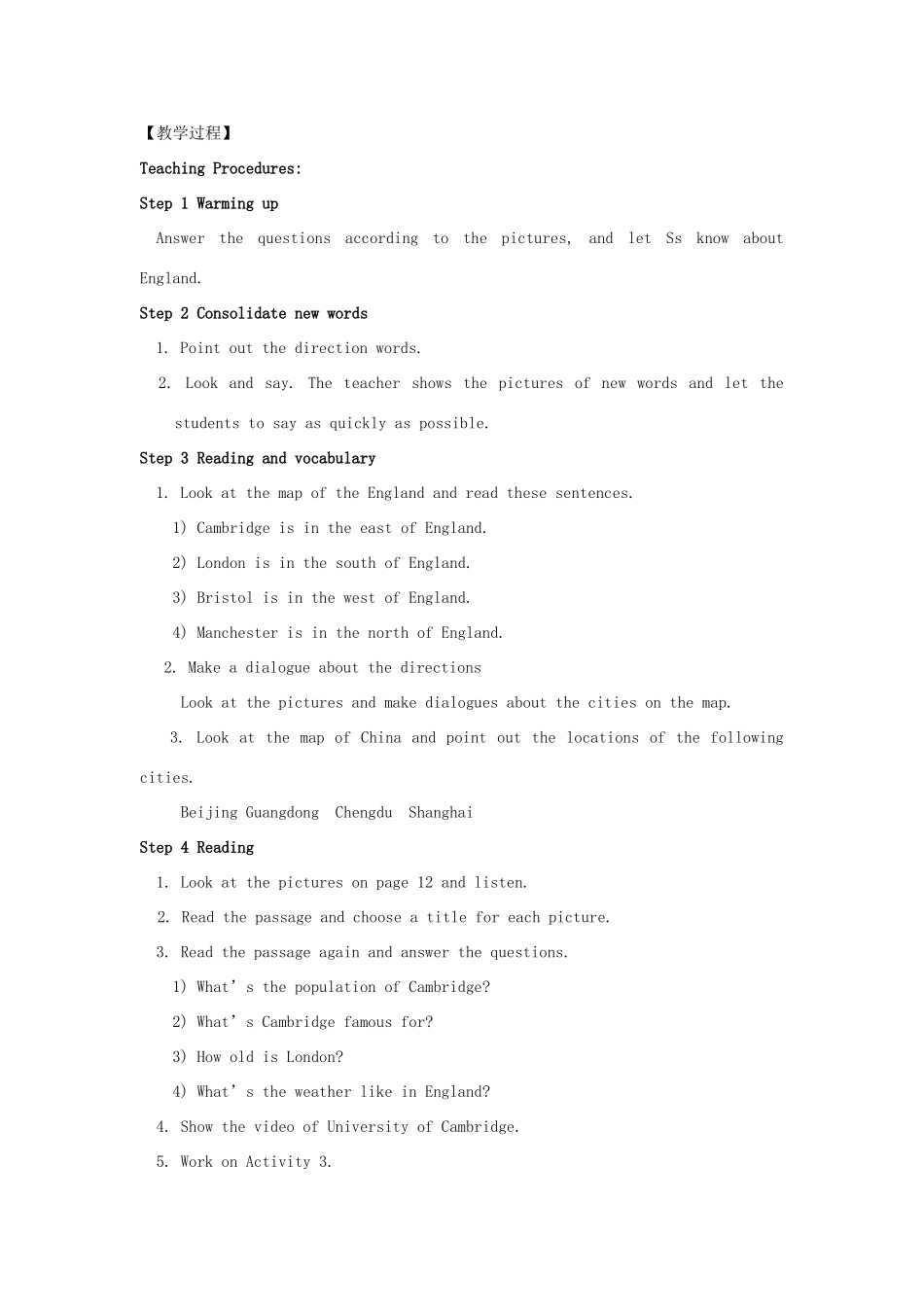 八年级英语上册 Module 2 My home town and my country Unit 2 Cambridge is a beautiful city in the east of England教案（新版）外研版-（新版）外研版初中八年级上册英语教案_第2页