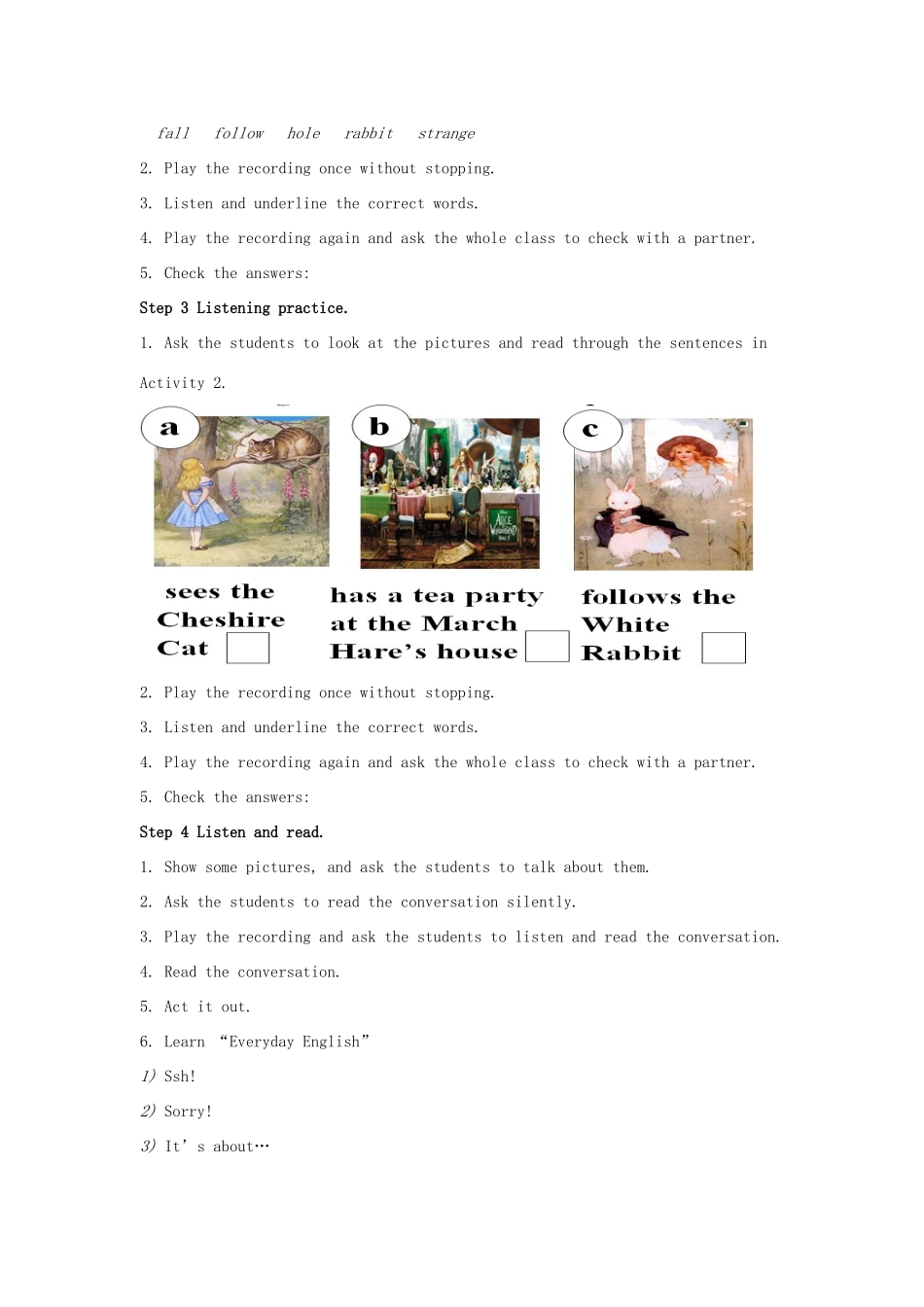 八年级英语上册 Module 7 A famous story Unit 1 Alice was sitting with her sister by the river教案 （新版）外研版-（新版）外研版初中八年级上册英语教案_第3页