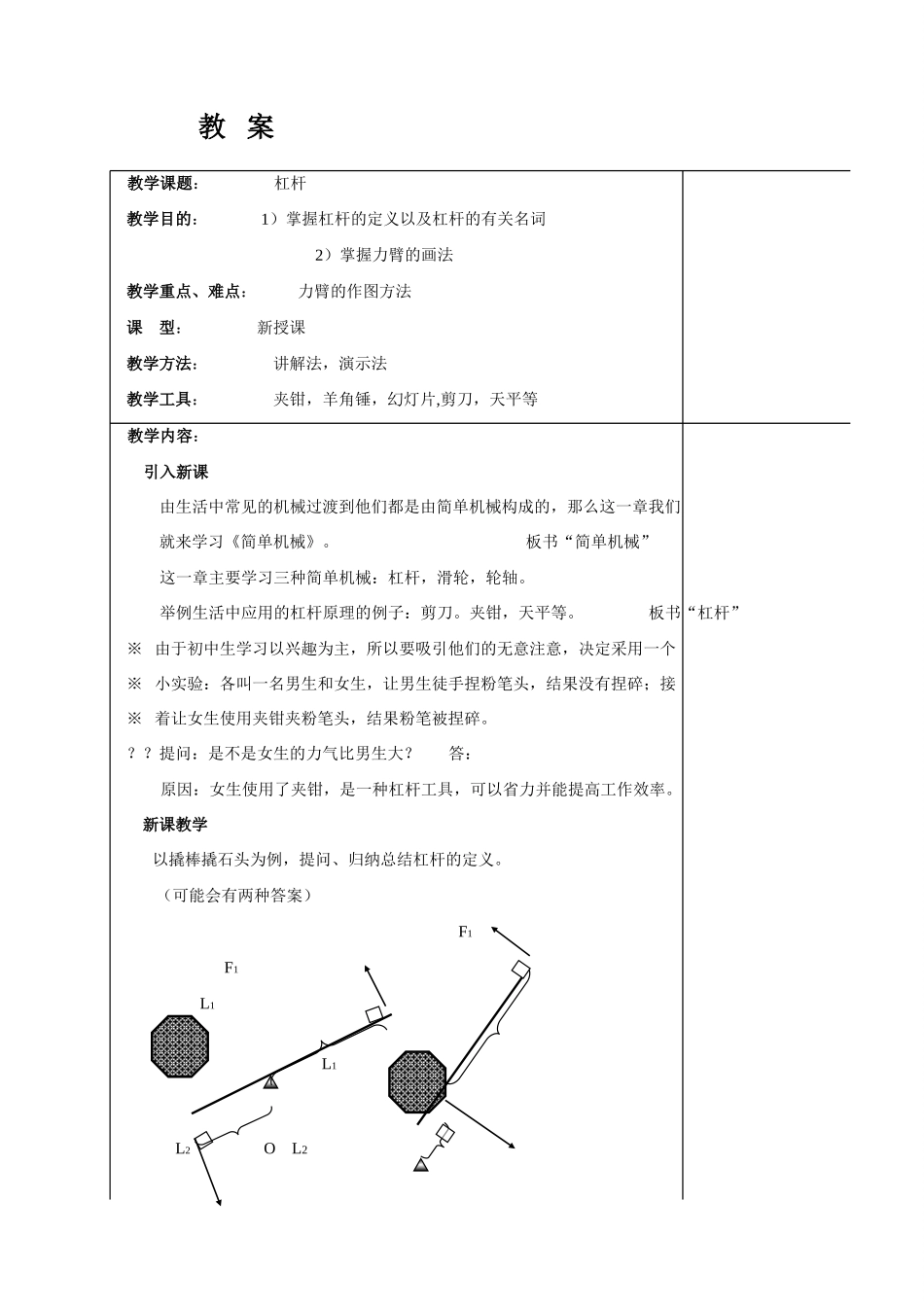 北师大版九年级物理物理杠杆教案_第1页