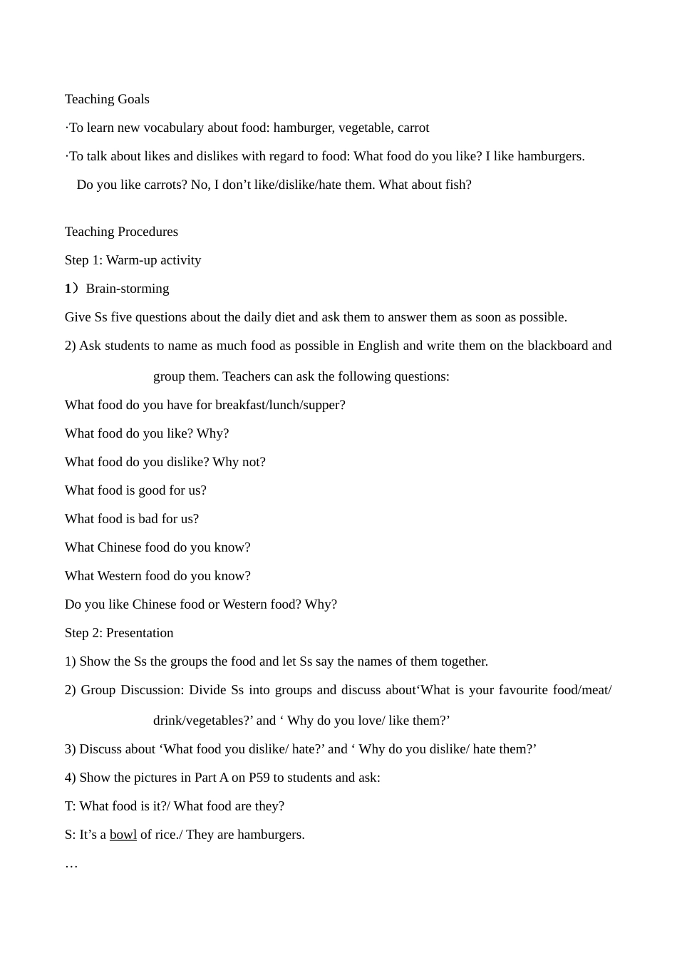 七年级英语Food(1)教案 牛津版_第2页