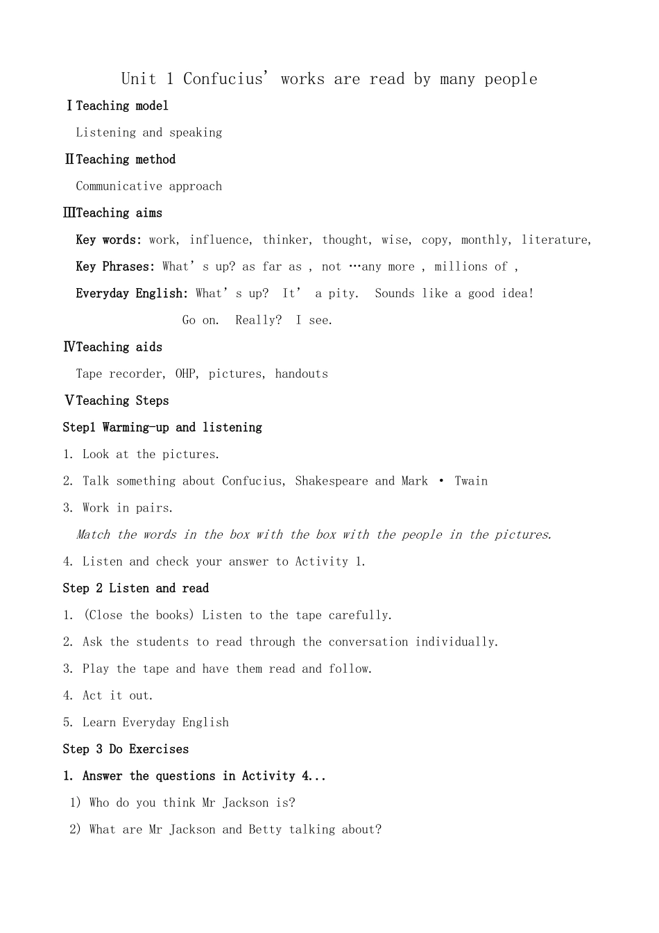 九年级英语上册Module 2 Unit 1 Confucius’ works are read by many people_第1页