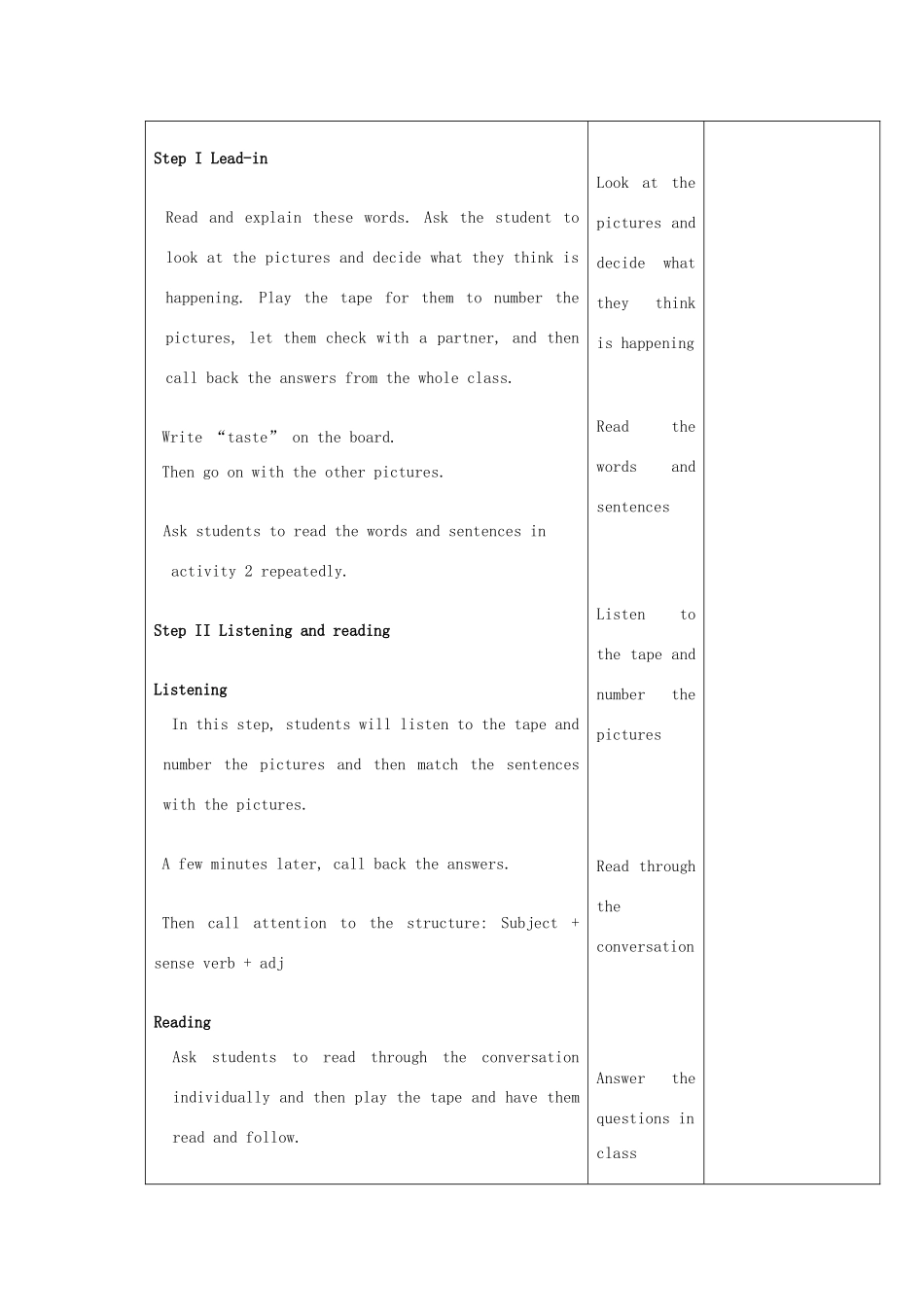 八年级英语下册 Module 1 Feelings and impressions Unit 1 It smells delicious教案 （新版）外研版_第3页