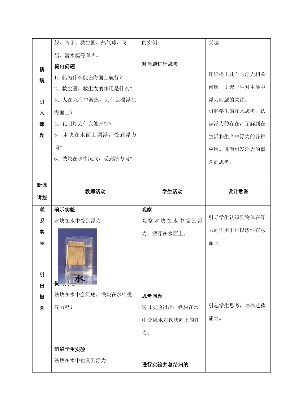 宁夏银川贺兰县第四中学八年级物理下册 浮力教学设计 新人教版_第2页