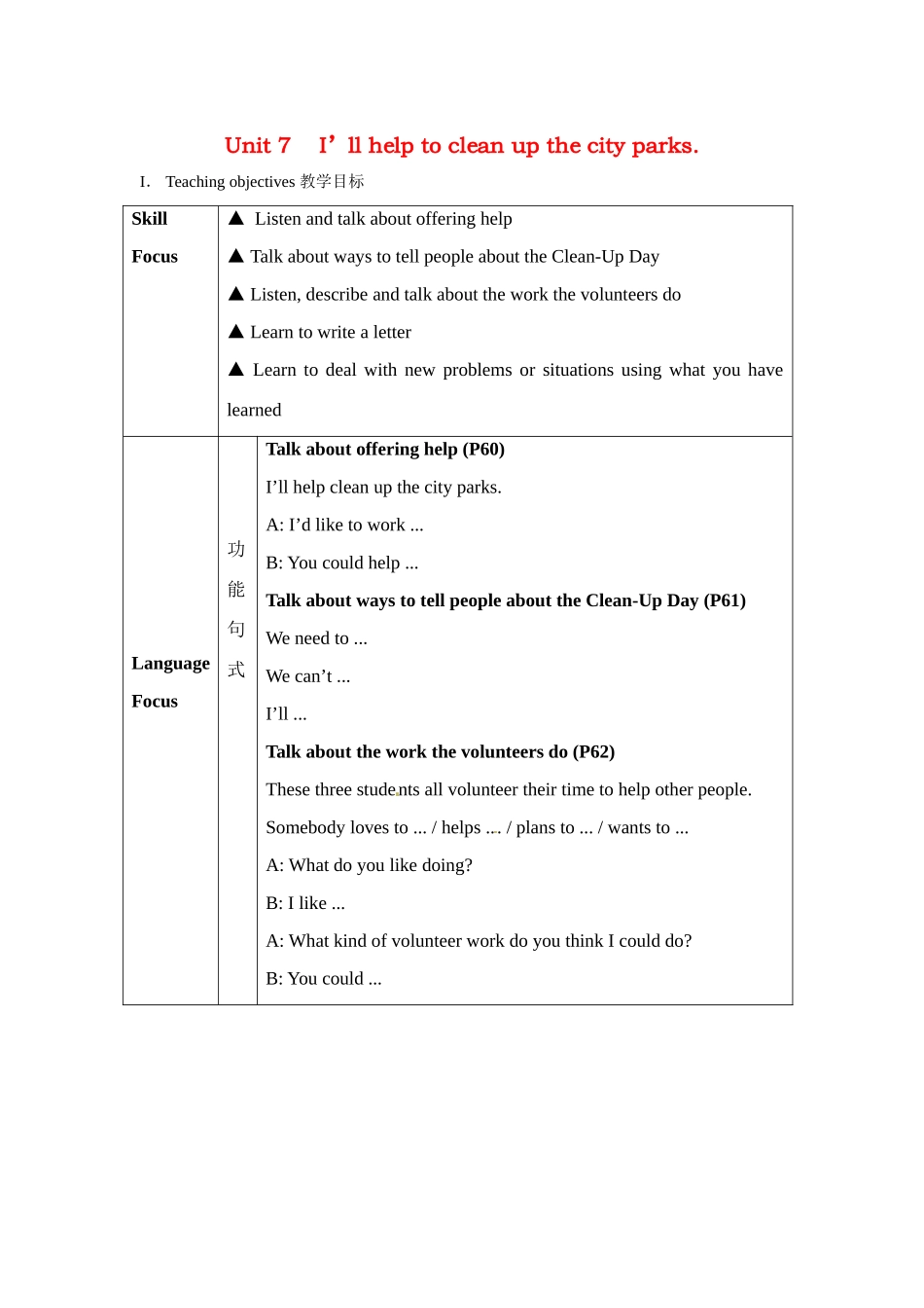 八年级英语下册：Unit 7 I’ll help clean up the city parks教案2鲁教版_第1页