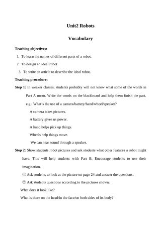 九年级英语下册Unit 2 Robots教案牛津版