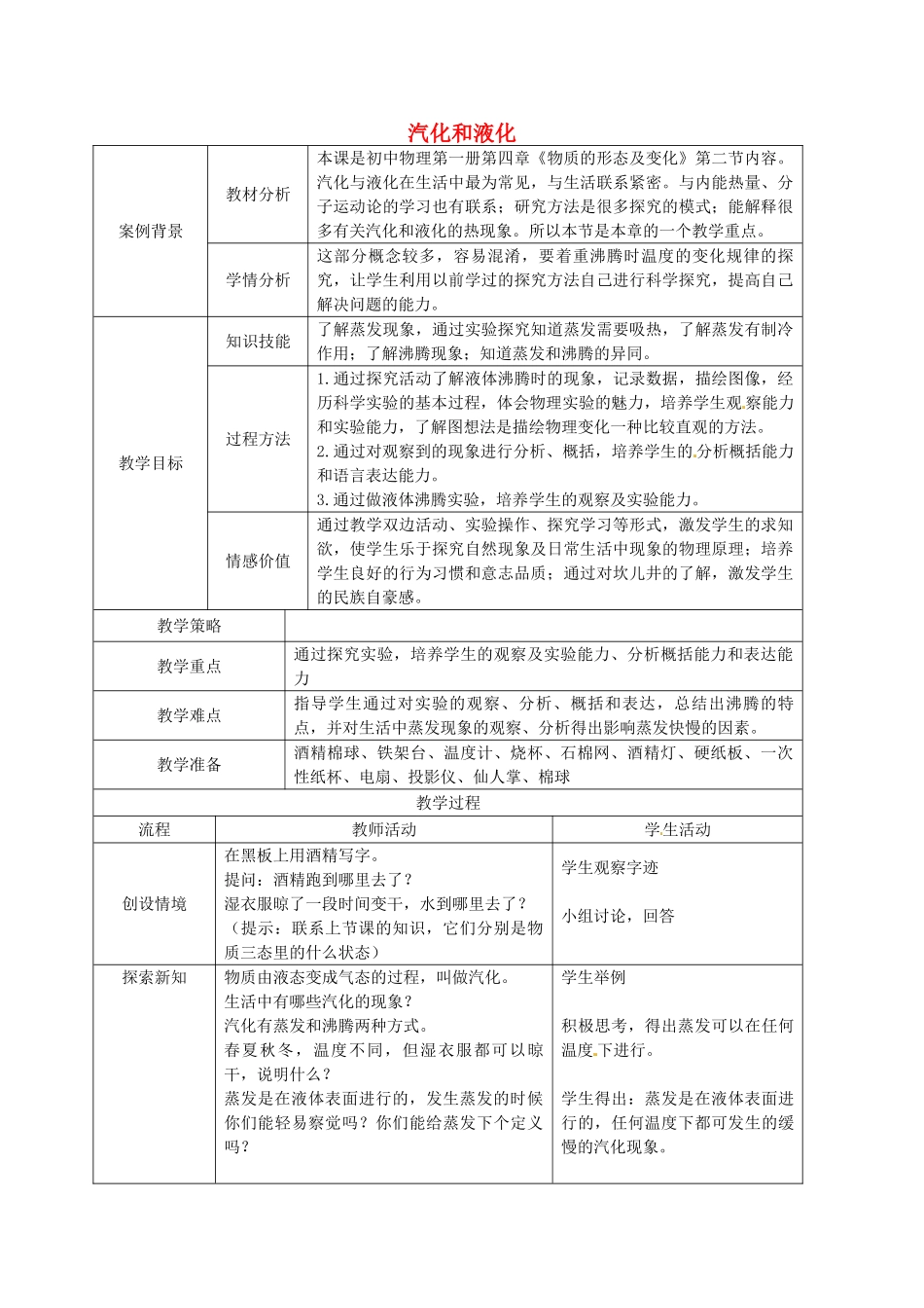 八年级物理上册《2.2 汽化和液化》教案1 苏科版-苏科版初中八年级上册物理教案_第1页