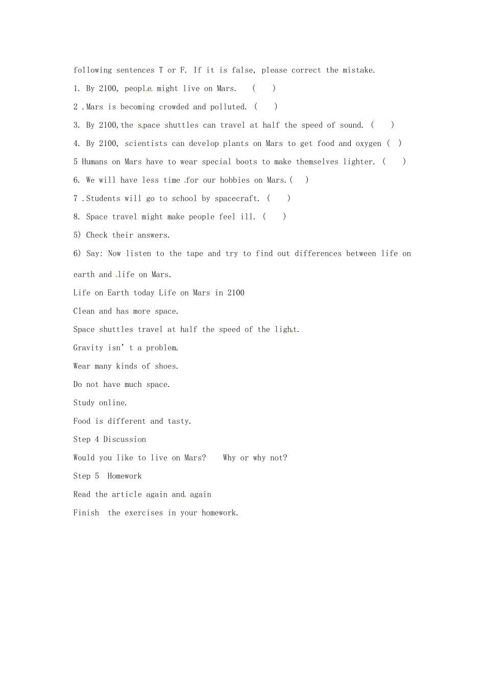 九年级英语下册《Unit 1 Life on Mars reading 1》教案 牛津版-牛津版初中九年级下册英语教案_第2页