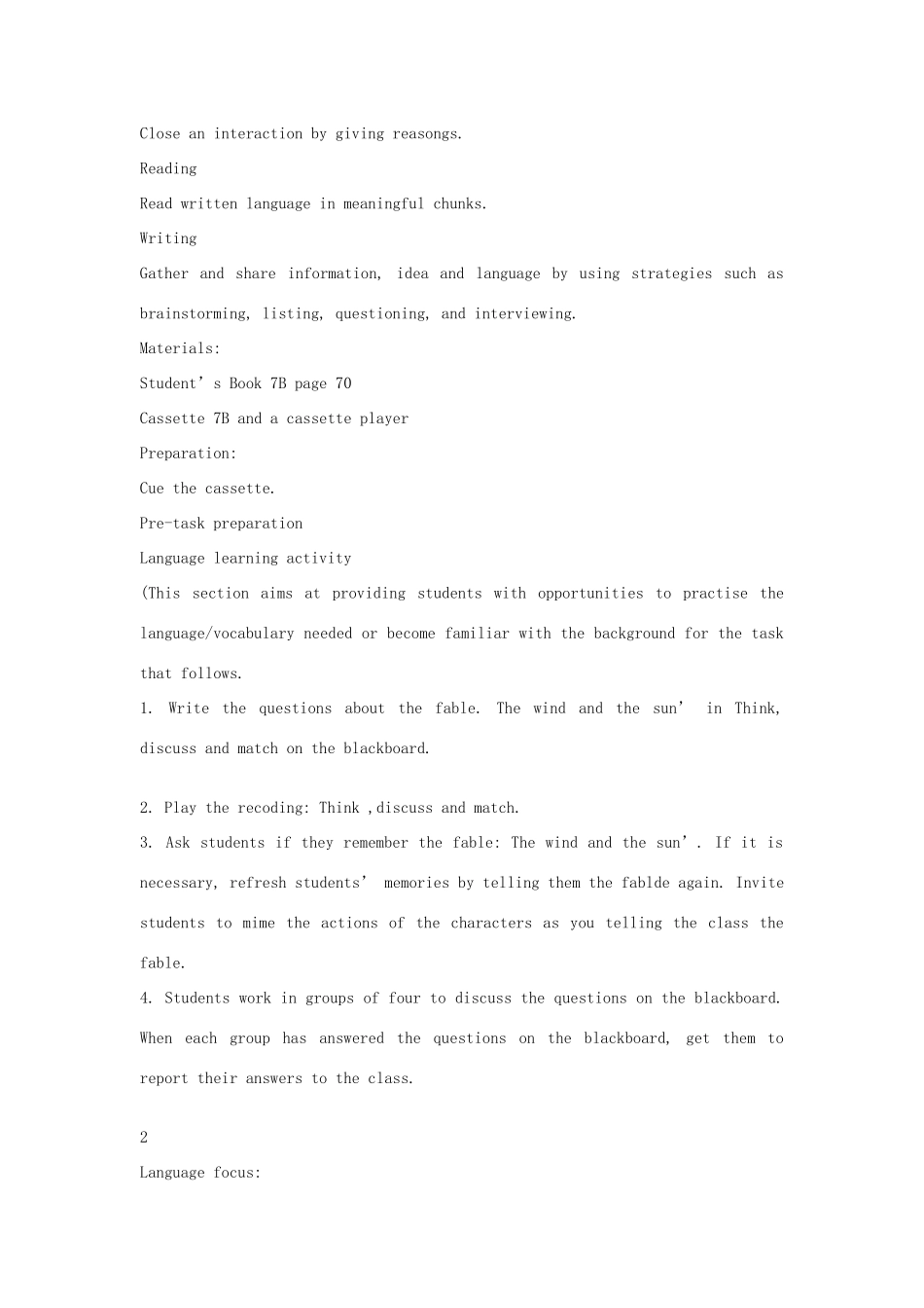 七年级英语下：Module 4 Unit 2 The wind is blowing教案上海牛津版_第2页