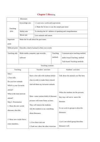 八年级英语：Chapter 5 Reading教案1沈阳牛津版