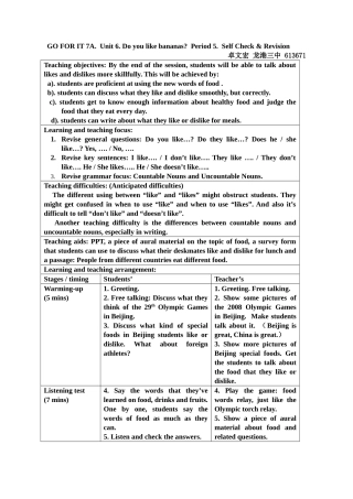 七年级上英语Unit6第五课时教案Self Check & Revision
