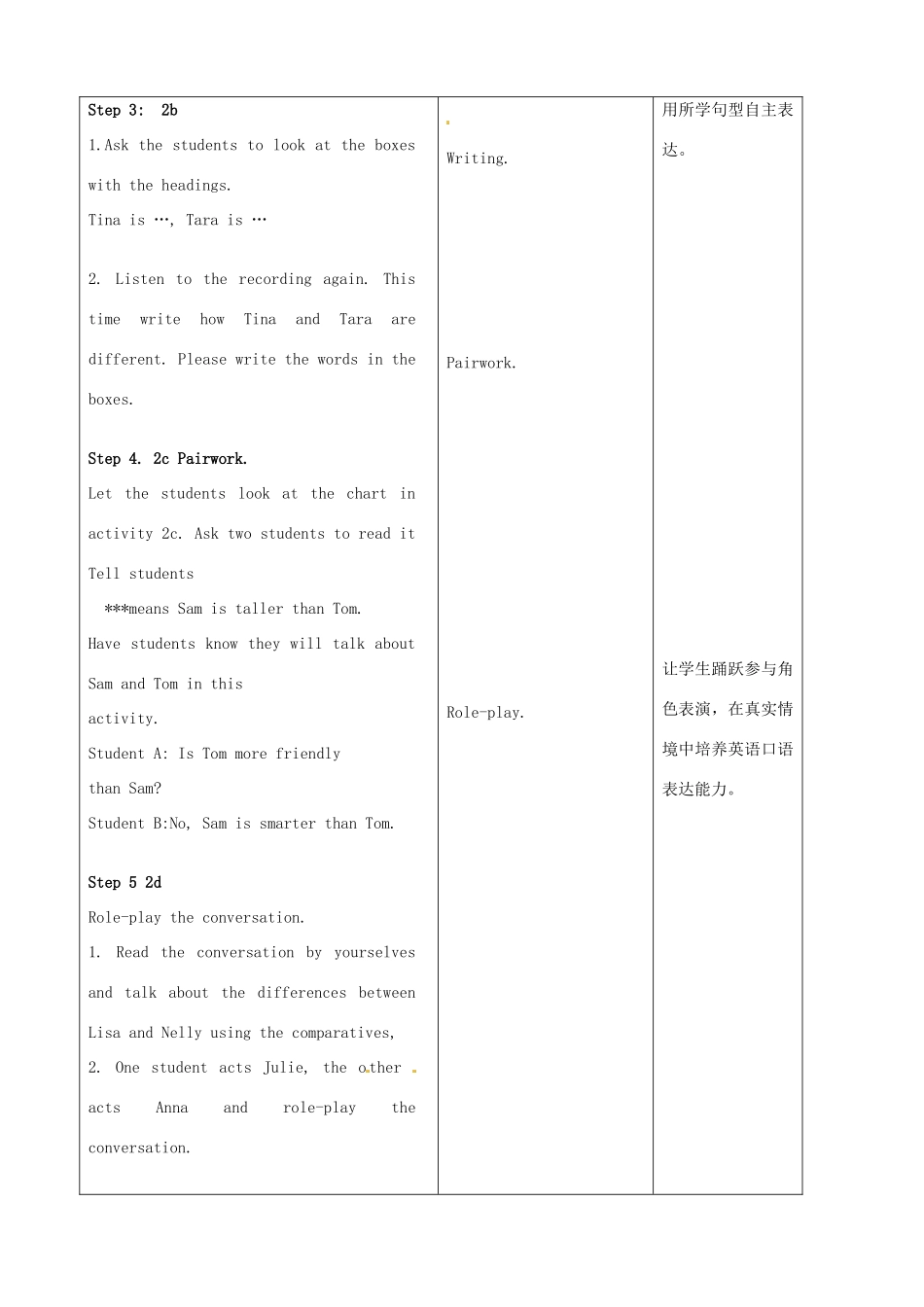 吉林省四平市第十七中学八年级英语上册 Unit 3 I’m more outgoing than my sister（第2课时）教案 （新版）人教新目标版_第2页