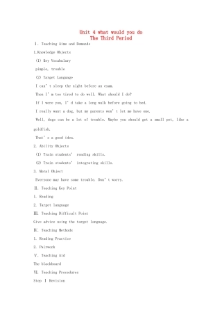 九年级英语全册 Unit 4 what would you do The 3rd Period示范教案 人教新目标版
