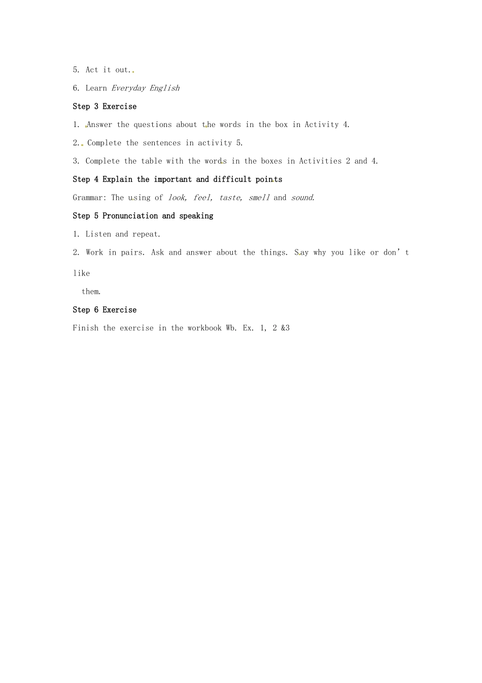 天津市武清区杨村第五中学八年级英语上册《Module 7 Feelings and impressions Unit 1 That smells delicious!》教案 外研版_第2页