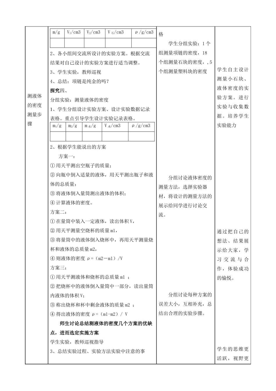 九年级物理 第十一章　多彩的物质世界 四、测量物质的密度名师教案1 人教新课标版_第3页