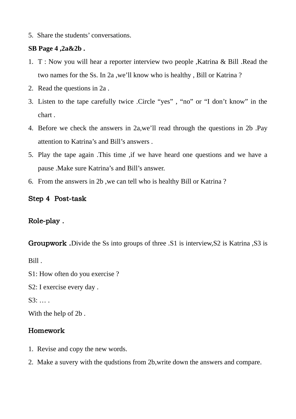 八年级英语Unit1 How often do you exercise Period 3新课标 人教版_第2页