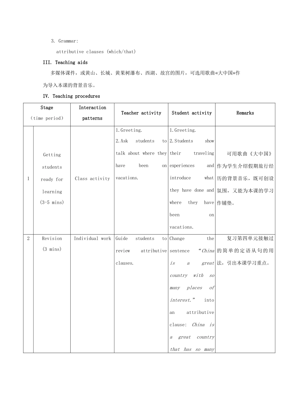 九年级英语下册 Unit 5 Topic 1 China attracts millions of tourists from all over the world Section A教学设计 （新版）仁爱版-（新版）仁爱版初中九年级下册英语教案_第2页