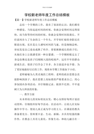 学校新教师年度工作总结模板