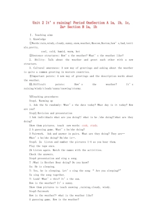 八年级英语上册 Unit 2 It’s raining教案 鲁教版