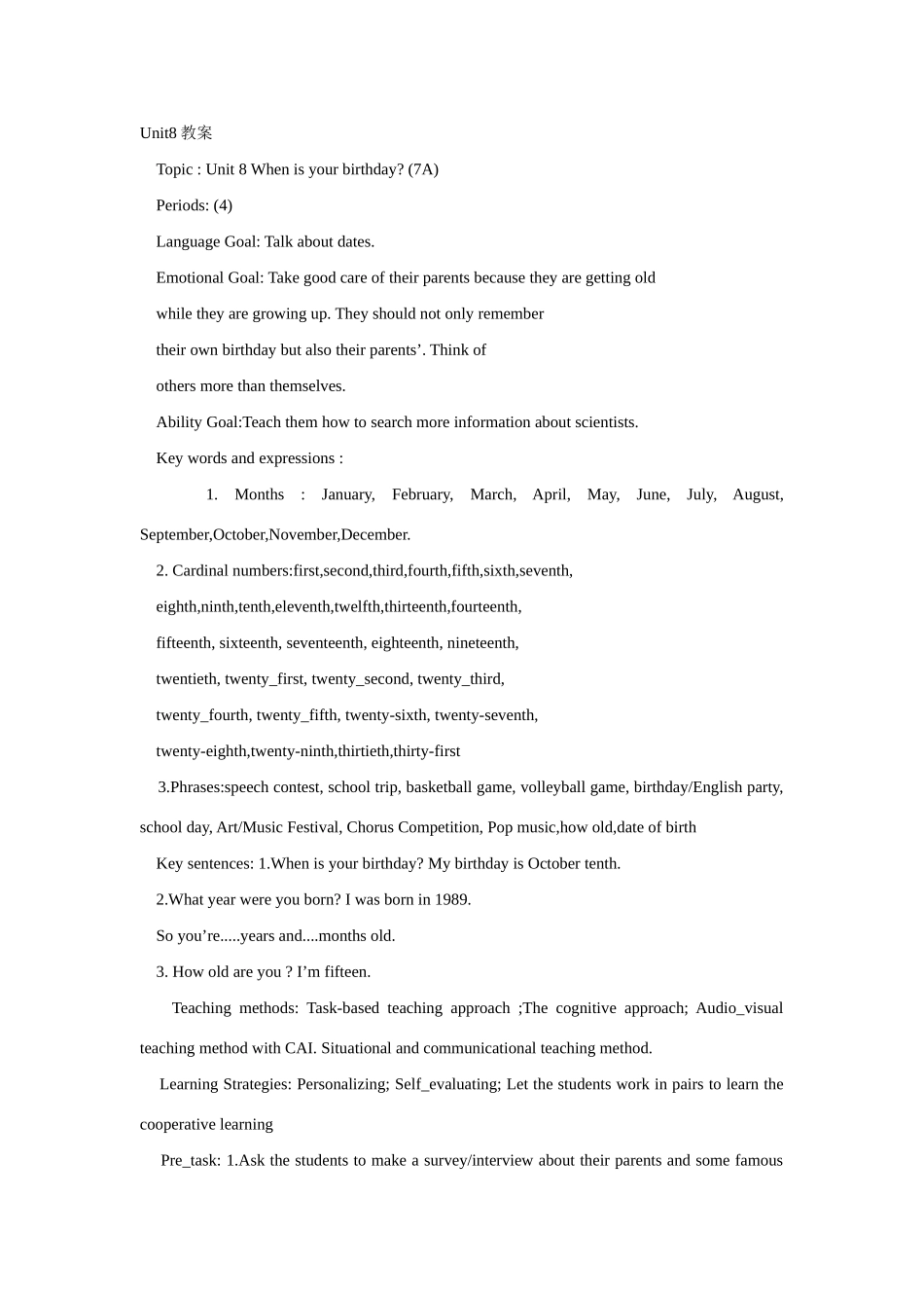 七年级英语上册Unit8教案_第1页