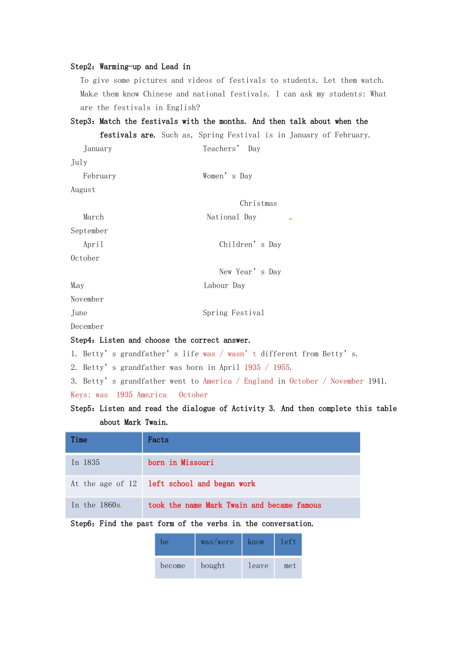 七年级英语下册 Moudle 9 Unit 1 He left school and began work at the age of twelve教案1 （新版）外研版-（新版）外研版初中七年级下册英语教案_第2页