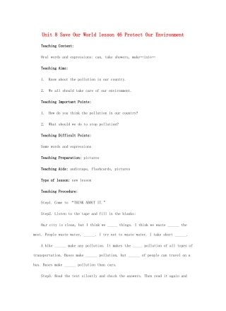 八年级英语下册 Unit 8 Save Our World Lesson 46 Protect Our Environment教案 （新版）冀教版-（新版）冀教版初中八年级下册英语教案