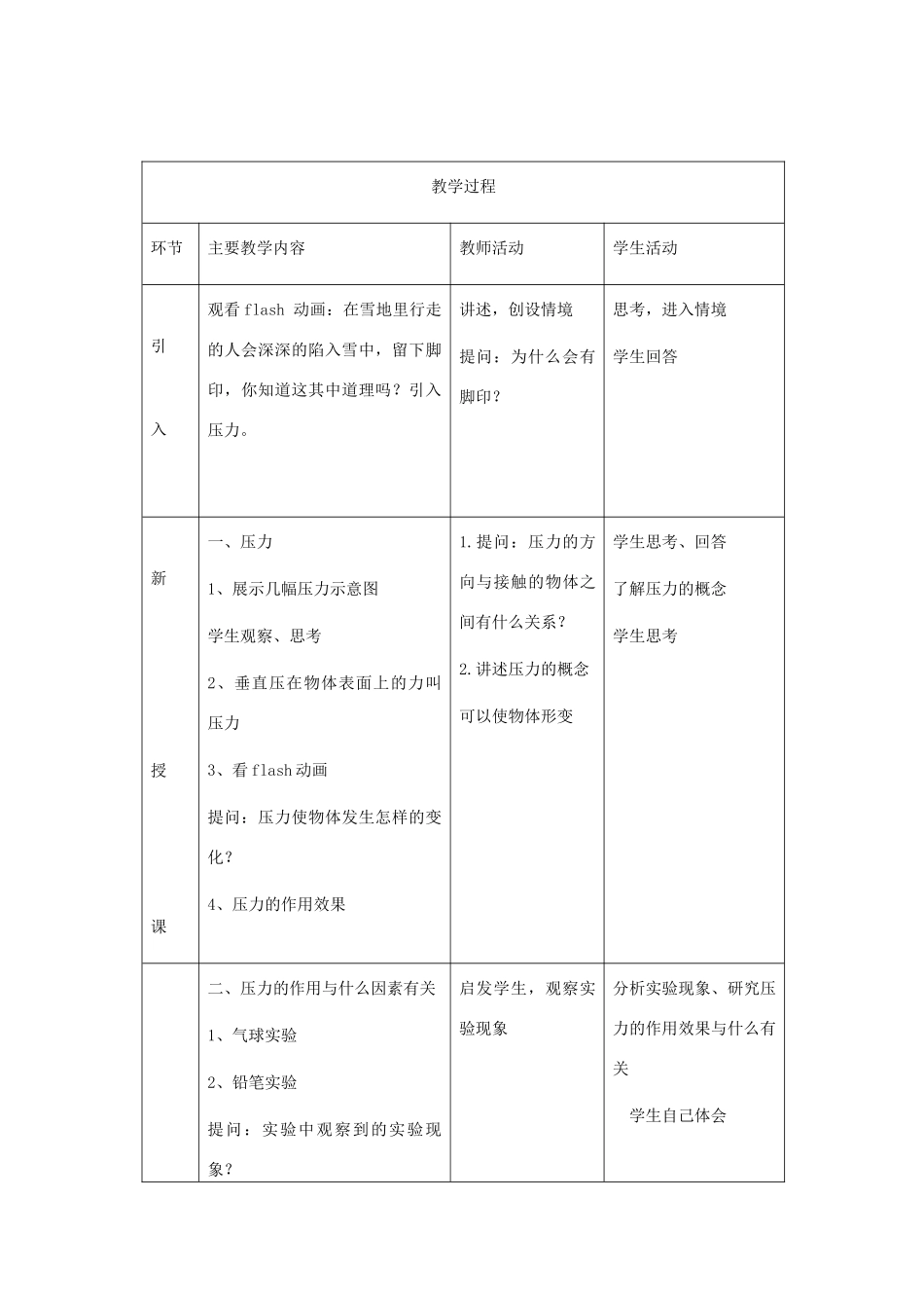 九年级物理 固体压强教学设计 人教新课标版_第2页