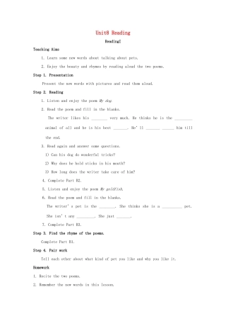 七年级英语下册 Unit 8 Pets Reading教案 （新版）牛津版-（新版）牛津版初中七年级下册英语教案