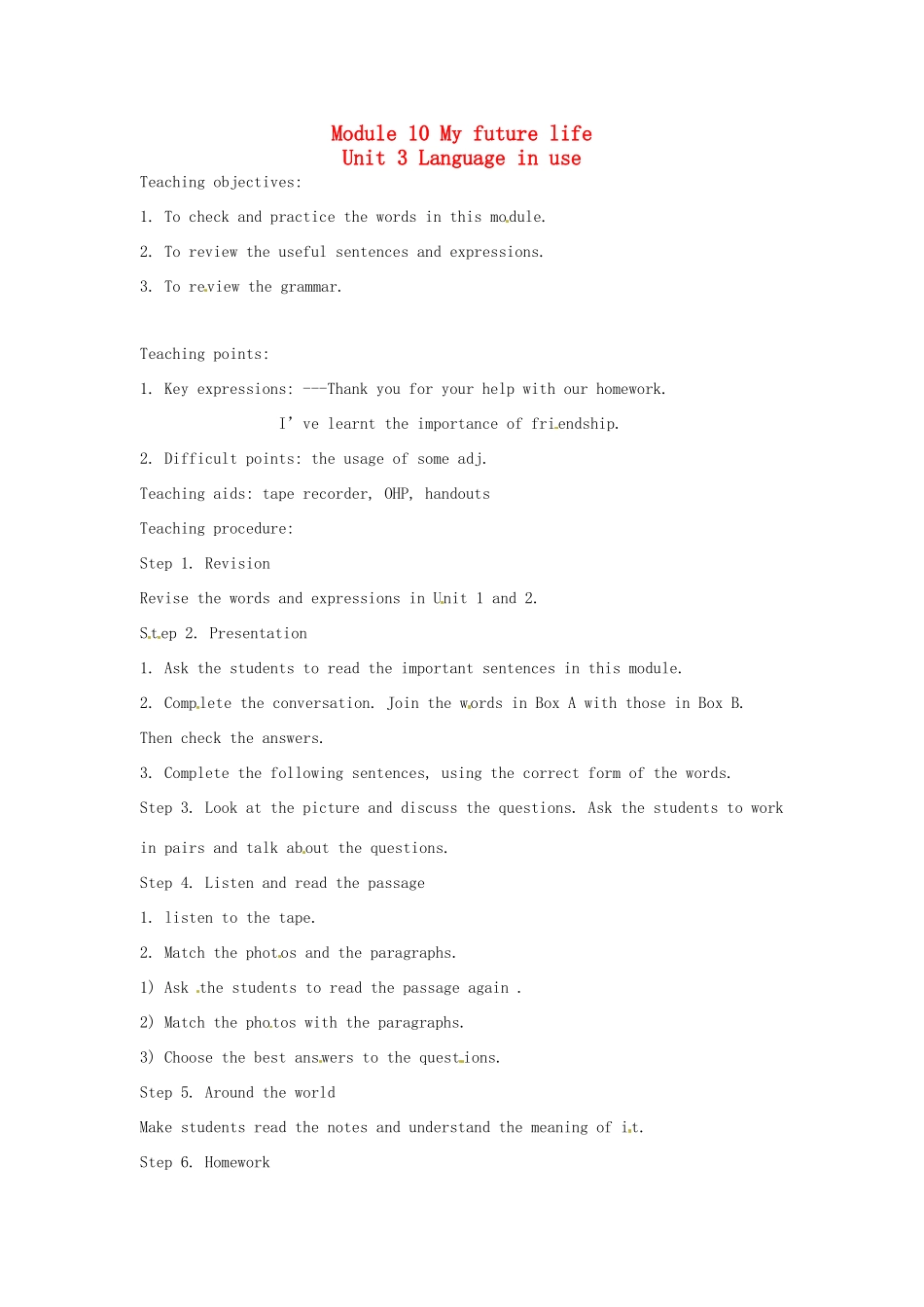 九年级英语下册 Module 10 Unit 3 Language in use教案 外研版_第1页