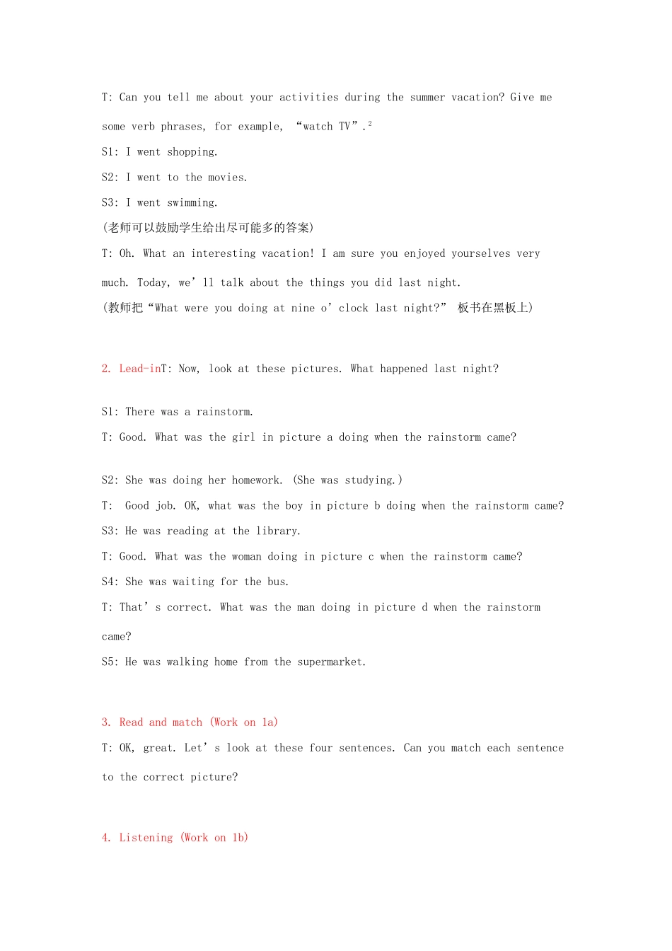 八年级英语下册 Unit 5 What were you doing when the rainstorm came Lesson PlanLesson Plan 1教案 （新版）人教新目标版_第2页