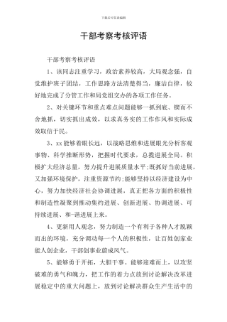 干部考察考核评语