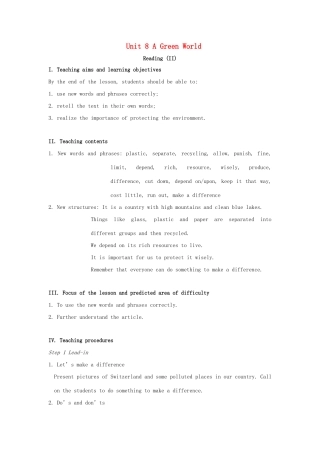 八年级英语下册 Unit 8 A green world Reading II教案 （新版）牛津版-（新版）牛津版初中八年级下册英语教案