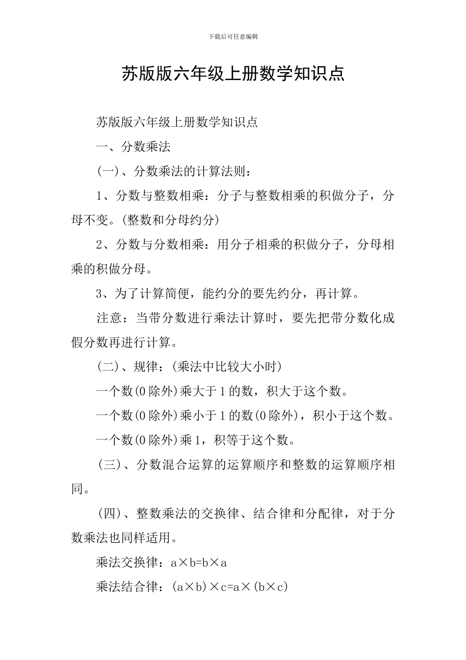 苏版版六年级上册数学知识点_第1页