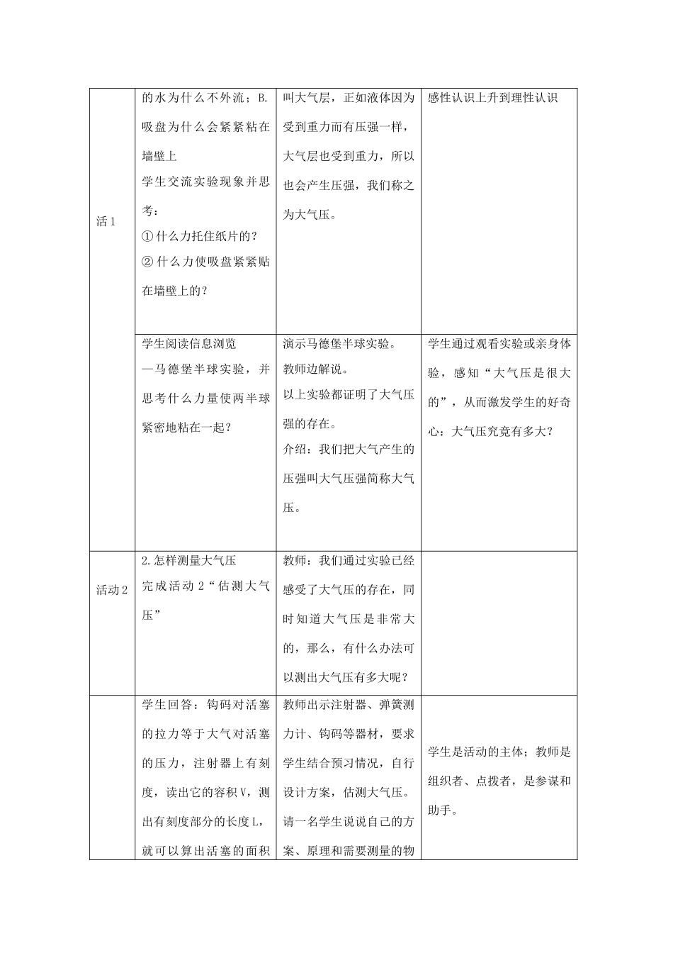八年级物理下册 8.3 大气压与人类生活教案 （新版）粤教沪版-（新版）粤教沪版初中八年级下册物理教案_第3页